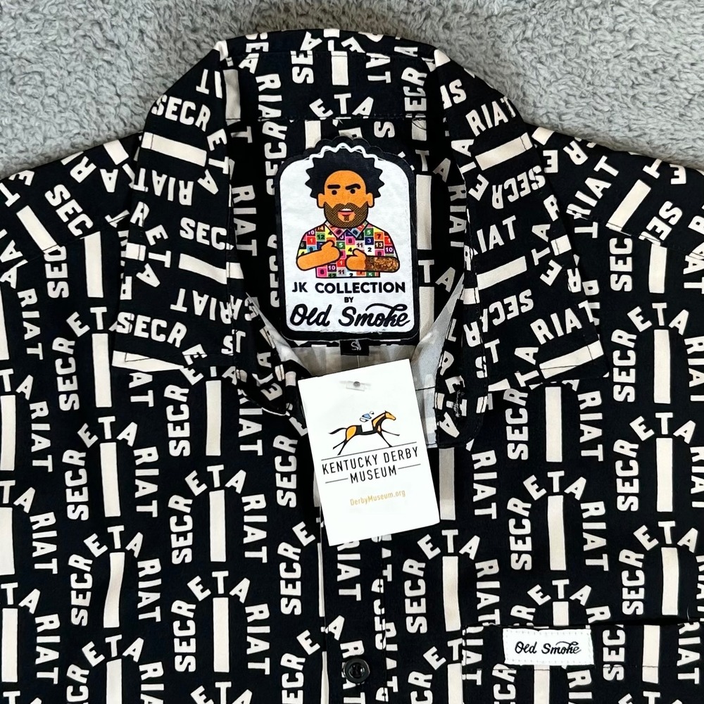Old Smoke JK Collection Secretariat Men Black White Graphic Button Down Shirt S